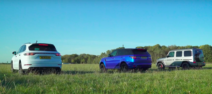 Porsche Cayenne Turbo, Range Rover Sport SRV чи Mercedes-AMG G 63? Відео гонки