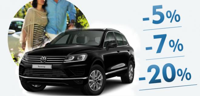 Знижки на обмежену кількість автомобілів Volkswagen Polo та Polo Sedan, Golf, Passat, Touran, Touareg